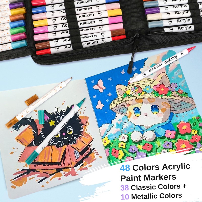48 Coloured Acrylic Pens Set Waterproof Double Tip Design Acrylic
