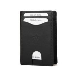 WASAMA Slim Minimalist Leather Wallet, Credit Card Holder, RFID Blocking, Trendy Wallets for Men Women (Nightfall Black)