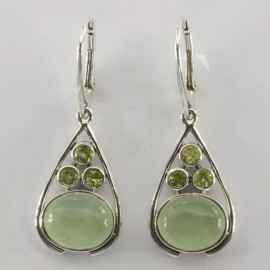 Amber America Green Oval PREHNITE and Peridot Earrings 925 STERLING SILVER Leverback #11e
