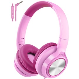Voopwink Kids Headphones with Microphone, Wired Over Ear Headsets with Limited Volume 85dB/ 94dB for Boys Girls Teens Children Online School/Travel/iPad/Tablet/Cellphone