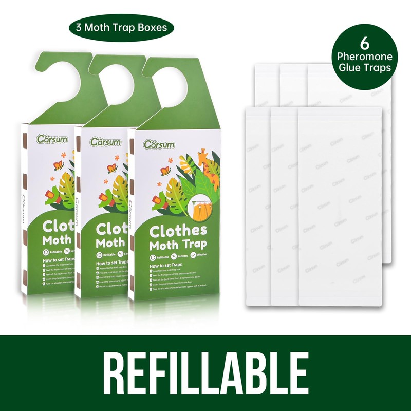 Garsum Clothes Moth Trap,Moth Traps for Clothes, Refillable 6 Packs