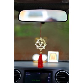 ADORAA's Hindu OM/AUM Symbol - Rear View Mirror Hanging Ornament/Pendant/Amulet - Brass Car Accessory for Divine Blessings & Safety/Protection