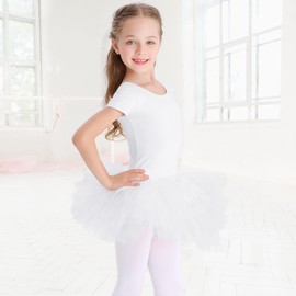 Bezioner Children's Ballet Clothing Tutu Ballet Dress Girls Cotton Ballet Jersey Short Sleeve Ballet Suit Dance Bodysuit with Skirt White Short Sleeves 140