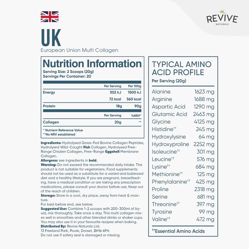 Multi Collagen Protein Powder 400g - Types I, II, III,