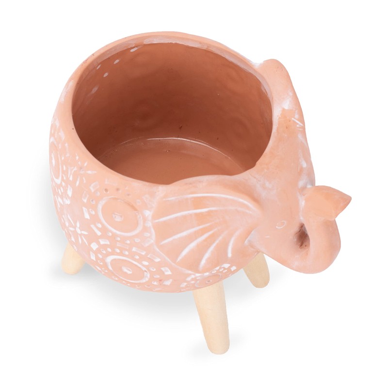 Napco Circles Elephant 7.25 Inch Tall Natural and White Ceramic
