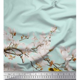 Soimoi Cotton Canvas Fabric Floral & Yellow Bird Decor Fabric Printed metre 56 Inch Wide