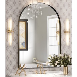 Brightify Arched Mirror, Arched Wall Mirror, 24 x 36 Inch Black Arch Mirror, Metal Frame Black Bathroom Mirror, Arched Top Bathroom Vanity Mirror for Living Room Bedroom Mantel Entryway Hallways