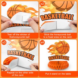 Huxolynifty Basketball Party Honeycomb Centrepieces, 9 Pieces Basketball Birthday Party Decoration Honeycomb Basketball Decoration Birthday Honeycomb for Basketball Party Decorations, Basketball