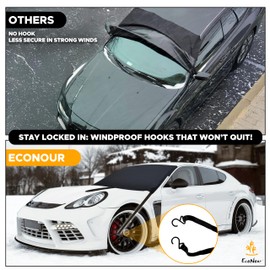 EcoNour Windshield Cover for Ice and Snow | Durable Frost Shield with S-Hook Elastic Straps | Enhanced Windproof Double Strap Design for SUV, Coupe & Hatchbacks | Medium (69" x 42")