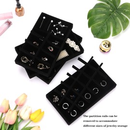 AIRZSNRY Stackable Jewelry Organizer for Drawer, Velvet Jewelry Storage Inserts, Jewelry Holder Tray for Dresser Stacking Accessories Display for Drawers, Set of 4