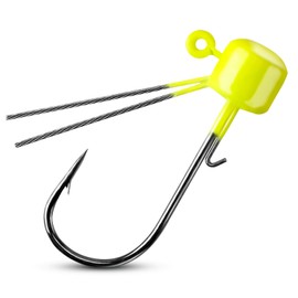 Dr.Fish 10 Pack Ned Rig Jig Heads, Weedless Mushroom Jig Heads Bass Fishing Hooks for Soft Lures Swimbaits Worms Freshwater Chartreuse, 1/4oz