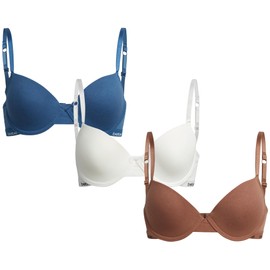 Bebe - Brasier de entrenamiento para niñas, paquete de 3 sujetadores moldeados suaves con correas ajustables, brasier de entrenamiento para niñas (copa A/copa B), Azul marino/gris topo, 34A