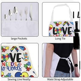 BNQL Love Needs No Words Autism Awareness Apron with Pockets Autism Awareness Gifts Autism Teacher Apron Chef BBQ Grill Apron