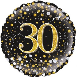 Oaktree 18" 30th Sparkling Fizz Birthday Black & Gold Holographic