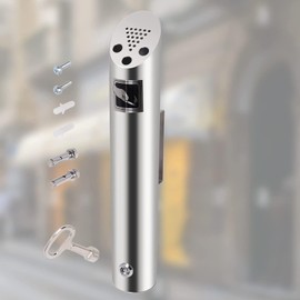 Ashtray Outer Wall Made of Stainless Steel, Round Ashtray Wall for Restaurants Hotels and Pub Club with Lock by Poweka (Silver)