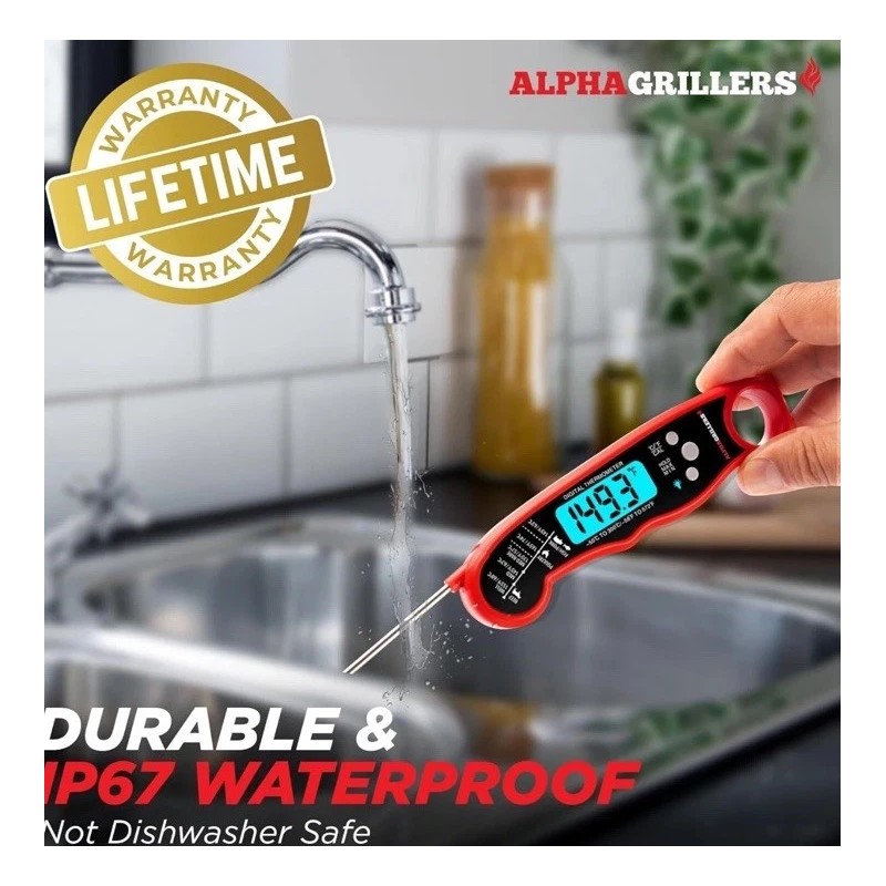 Alphagriller Instant Read Meat Thermometer for Cooking Grill and BBQ