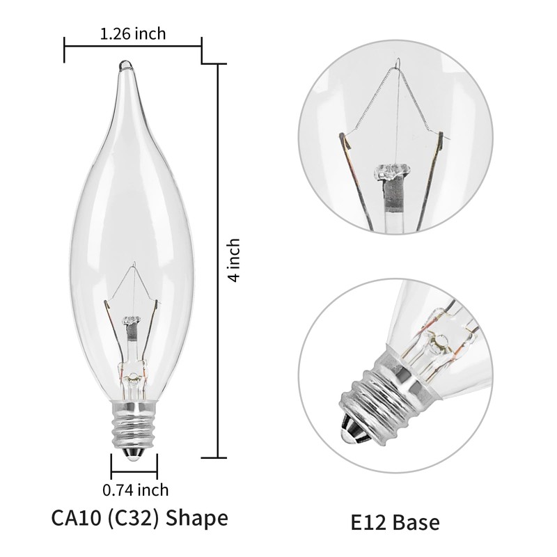 COLWATT 12-Pack E12 Candle Light Bulbs 40W Warm White 2500K,