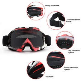 SPOSUNE Motorcycle Goggles, ATV Dirt Bike Off Road Racing MX Riding Goggle Anti-Scratch Dustproof Bendable UV400 Eyewear with Padded Soft Thick Foam,Adjustable Strap for Adults' Cycling Motocross