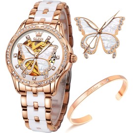 OLEVS Wristwatch, Waterproof, Women's, Fashion, Fashion, Simple, Women's, Crystal, Arabic/Roman Dial, Leather Strap, Easy to Read Watch, Cute Watch, white 6622, Bracelet Type