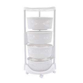 AngelcityCC 4-Tier Rotating Storage Rack for Kitchen, Fruit & Vegetable Storage with Wheels, Modern White Plastic Cart