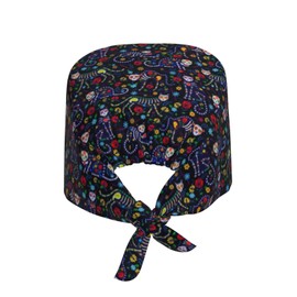 Skull Cat Working Cap with Sweatband for Women Men, Adjustable Cleaning Working Hats, Nurse Surgical Caps(Tie Back)
