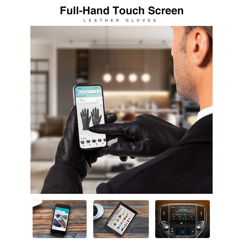 Vislivin Mens Leather Winter Gloves Touchscreen Leather Gloves Driving Glove