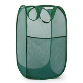 Durable Collapsible Laundry Baskets, Tear-resistant Pop Up Hamper for Laundry, Foldable Clothes Hamper with Reinforced Carry Handles Handy Pocket for Laundry Room, Bathroom, Dorm or Travel Emerald