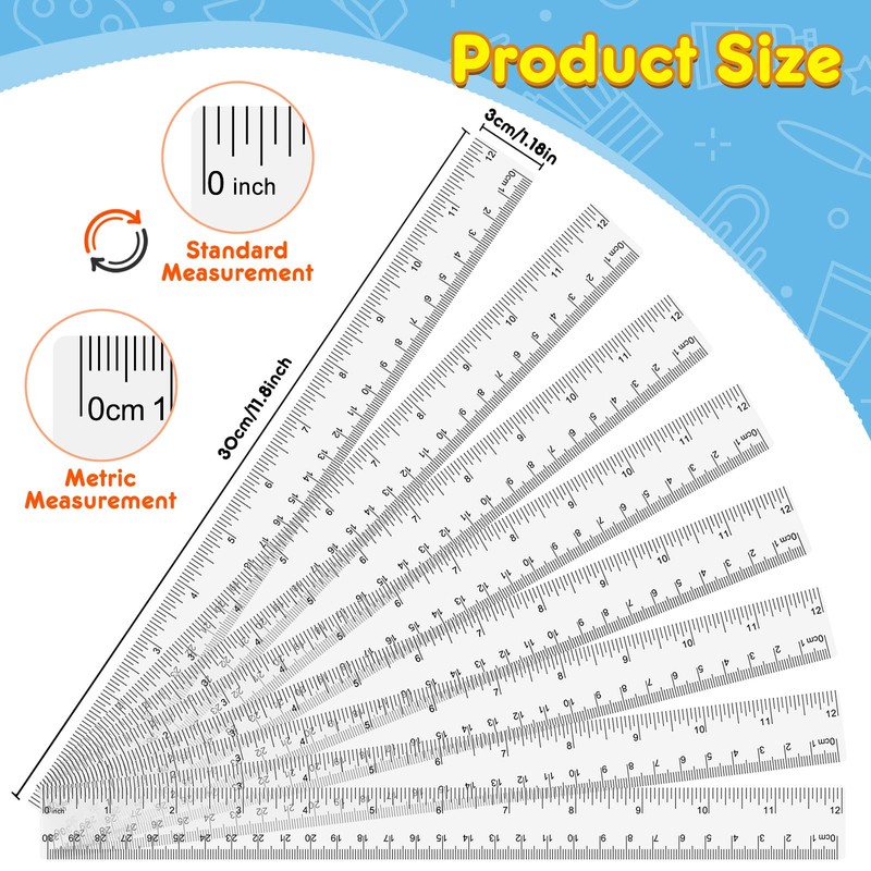 32 Pack Clear Plastic Ruler 12 Inch, Rulers Bulk for