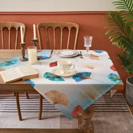 Kiatuniya Tablecloth Modern Blue Green Petrol Gold Ginkgo Biloba Autumn Tablecloth Living Room Decoration Square Table Cloth Turquoise Vintage Tablecloth for Kitchen Table Dining Table 85 x 85 cm