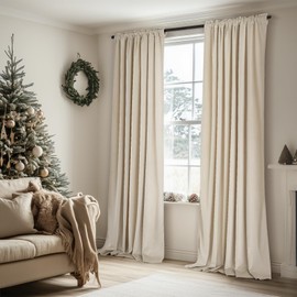 Topfinel Extra Long Cream Velvet Blackout Curtains 108 Inches Long for Living Room Large Window, Rod Pocket Cold Blocking Noise Cancelling Heavy Tall Floor Length Boho Track Curtains 2 Panels 9 FT