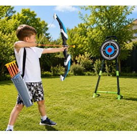 Kids Bow and Arrow Set with Target – LED Light Up Archery Toy Kit for Outdoor Play, Skill Practice and Fun Adventures