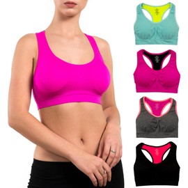 Alyce Ives Intimates Womens Sports Bra, Pack of 4- Wireless Workout Bras for Women- Padded Sports/Gym/Exercise Bras