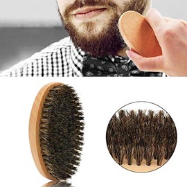 Juego de cepillo y peine para barba, kit de cuidado de barba 4 en 1, cepillo de cerda de jabalí natural + peine de madera de doble acción + peine de acero inoxidable + mini tijeras con bolsa de viaje, ideal para peluquería de barba y bigote
