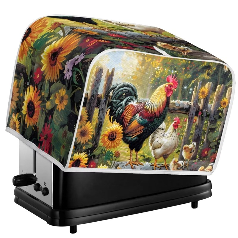 JEOCODY Sunflower Rooster Toaster Oven Covers for Kitchen Polyester Fabric