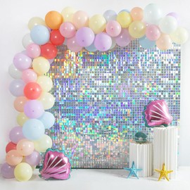 Shimmer Wall Sequin Panel Backdrop Iridescent Silver Shimmer Panels Wall Backdrop Decoration for Birthday Party,Wedding,Anniversary,24 Pieces