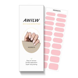 AWILW Semi Cured Gel Nail Strips,Clear Jelly Nude Pink,20pcs Gel Polish Nail Wraps,Salon Quality, Easy to Apply & Remove,Includes Nail File & Wooden Stick