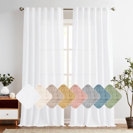 jinchan Linen White Curtains 96 Inches Long for Living Room Farmhouse Rod Pocket Back Tab Light Filtering Window Drapes for Bedroom Curtains Off White 2 Panels