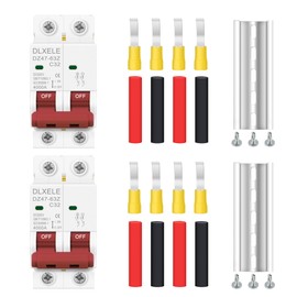DLXELE DC Miniature Circuit Breaker,DC500V 2P 32A Isolator for Solar PV System, Thermal Magnetic Trip, Disconnect Switch DIN Rail Mount DZ47