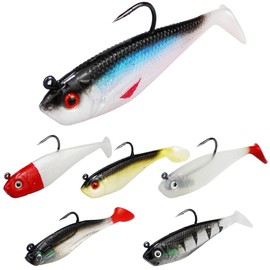 VINFUTIN 6pcs Pre-Rigged Jig Soft Lures with Sharp Hooks,Paddle Tail Sinking Swimbaits Weedless Bass Lures Shad Tadpole Lure with Spinner Baits for Saltwater Freshwater Fishing