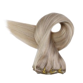Full Shine 16 Inch Remy Clip in Extensions Human Hair 7 Pieces Double Wefted Clip in Human Hair Extensions, Human Hair Clip in Hair Pieces Color 18 Ash Blonde and 613 Highlighted Extensions