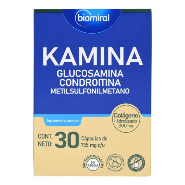 Kamina Glucosamina Condroitina 30caps 735mg C/u Sabor Sin Sabor