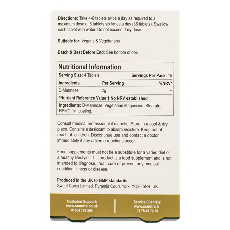 SC Nutra Waterfall D-Mannose Caplets (Easy Swallow Tablets) 60 x