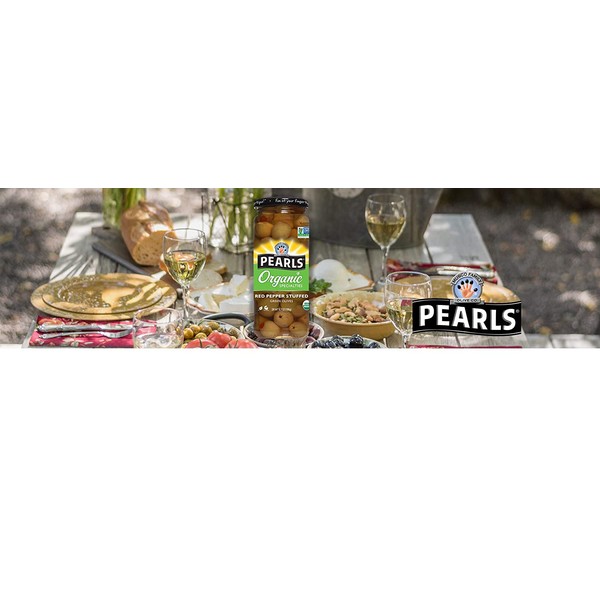 Pearls Specialties, Organic, Red Pepper Stuffed, Green Olives, 6.7 oz, 6-Jars