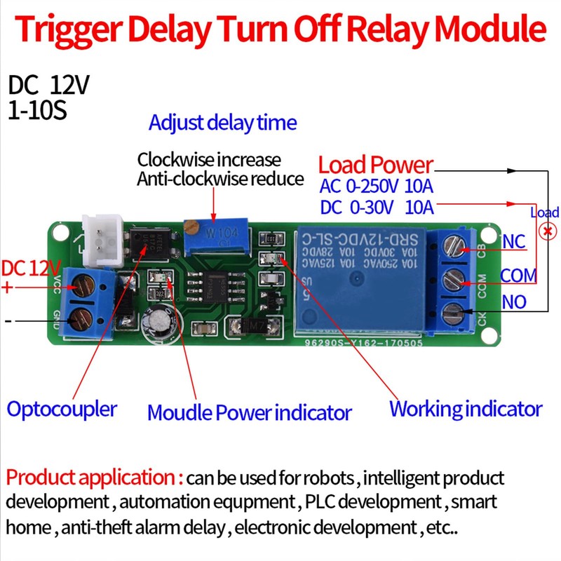 Luatoxry DC 12V Timer Relay Delay On, 1-10sec 10A Timer