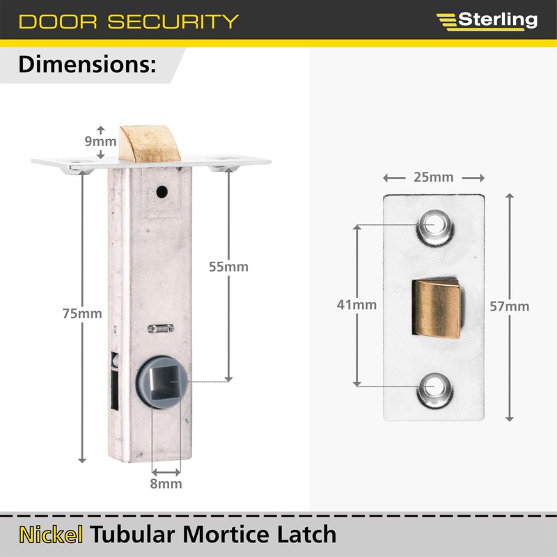 Sterling TML130 NP 3.0" Tubular Mortice Latch, Nickel, 4 Pack