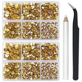Briskbloom 10000PCS Light Yellow Flatback Rhinestones for Crafts Shoes Clothes Tumblers, Mixed 2/3/4/5/6mm Rhinestone for Nails Body Art Diamond Bedazzling Kit, Glue Fix Rhinestone Gems, Jonquil