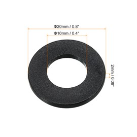 PATIKIL M10 Nylon Flat Washers 80 Pack 10 mm ID 20 mm AD 2 mm Thick Sealing Rings Washers Sealing Ring for Tap Pipes Water Hose Fastener Bolts Black