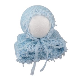 Accesorios de fotografía para bebé, gorro de encaje con manta para recién nacido, conjunto de fotos de princesa, sombrero de envoltura (azul)