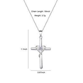 KOMI Silver Heart-shaped Cross Necklace Mens and Womens Zircon Necklace Copper Material Necklace Suitable for Vacation or Simple Gift Giving to Wives and Husbands in Gods Church Faith