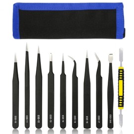 XINYUICEAN Pinzas de Precision, 10 Piezas Pinzas Antiestáticas, ESD Conjunto, Antiácidas Tweezers de Acero Inoxidable Para Trabajos Laboratorio, Electrónica, Manualidades, Joyería, Soldadura